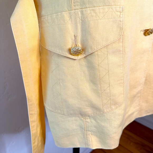 Escada by Margaretha Ley linen yellow short sleeve blazer w/belt Size 42 (US 12) - Picture 4 of 8